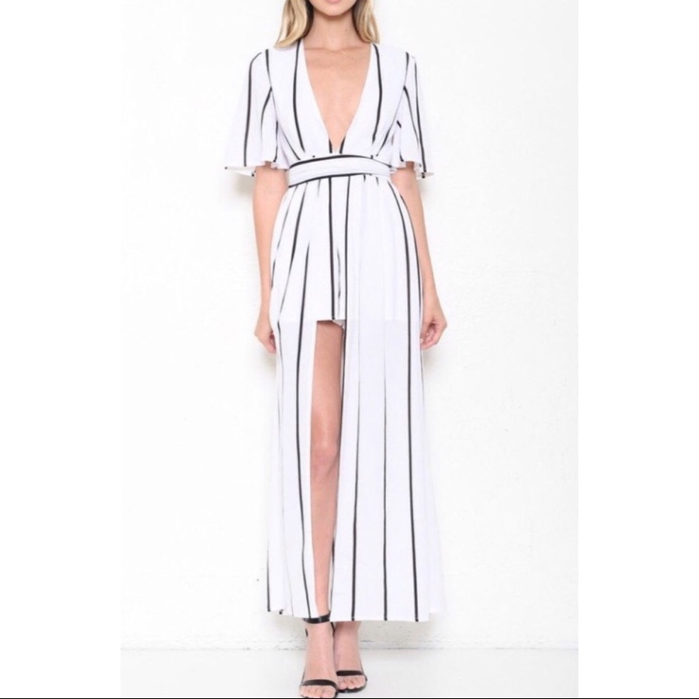 LF Jumpsuit Shorts White w/ Black Stripes Size XS